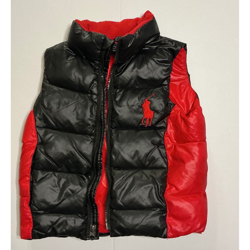 Y2K Polo Ralph Lauren Kids Black Red Puffer Vest Down Jacket Big PonySz 3T